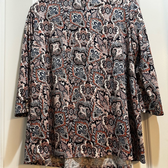 PerCeption Concepts Beige/Blue Paisley Top Pinned Front Buttons 3/4 Sleeves lar - Picture 7 of 7